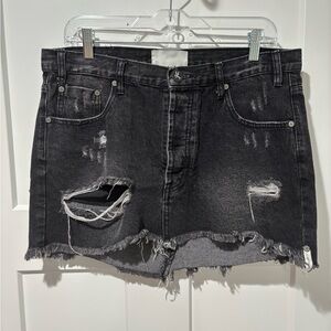 One Teaspoon Distressed Black Denim Mini Skirt